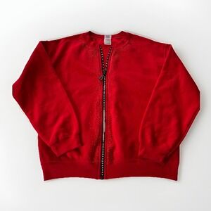 3/$25 Sale! Women's Gildan Red‎ Full Zip Sweatshirt Size M Rhinestone Zipper